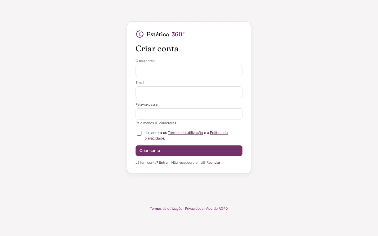 Página para criar conta