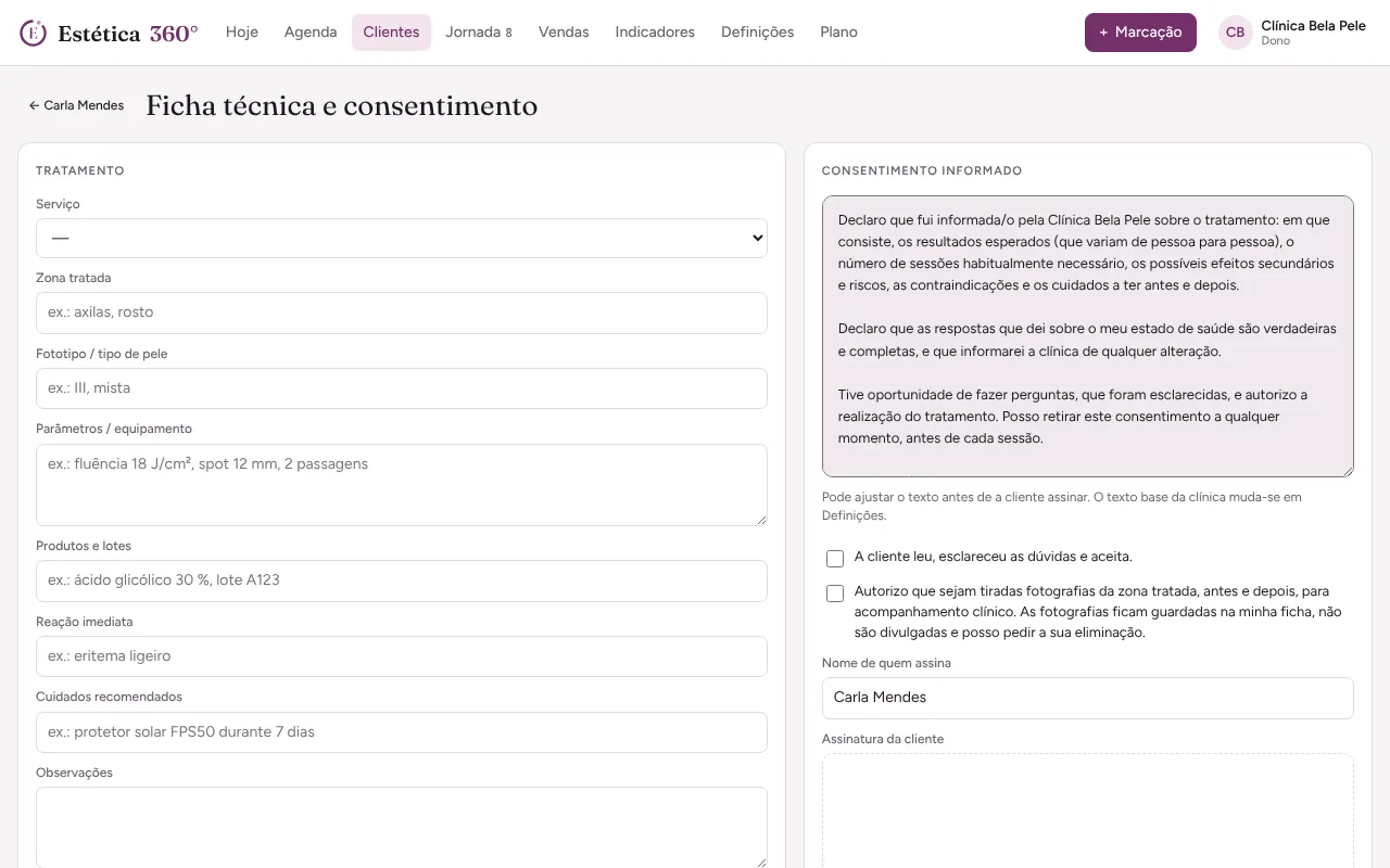 Ficha técnica e consentimento informado