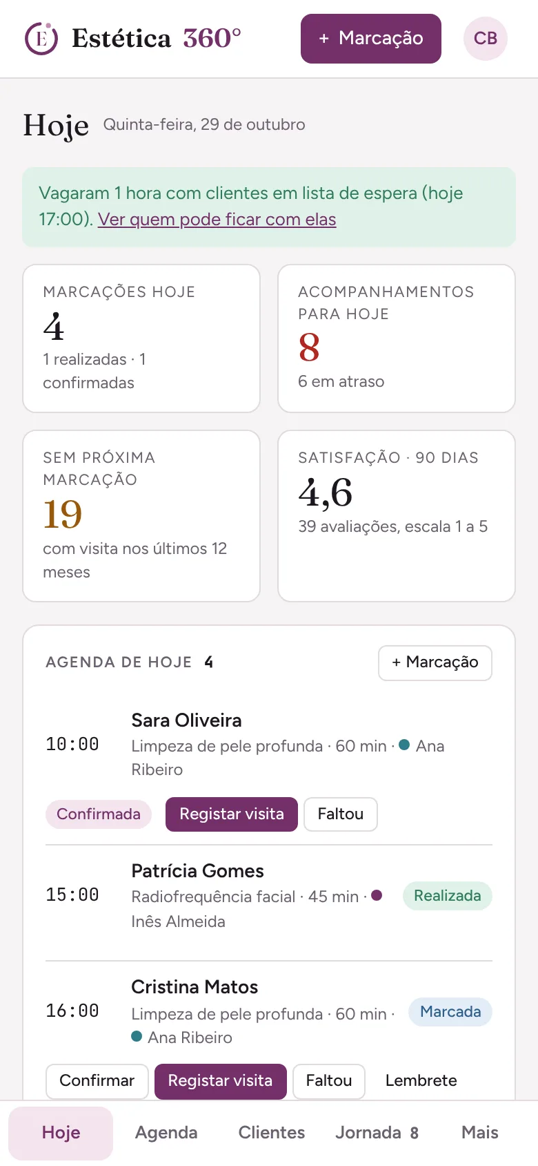 Ecrã Hoje no telemóvel