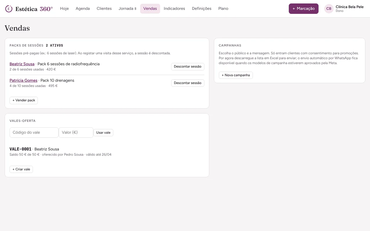 Packs, vales e campanhas